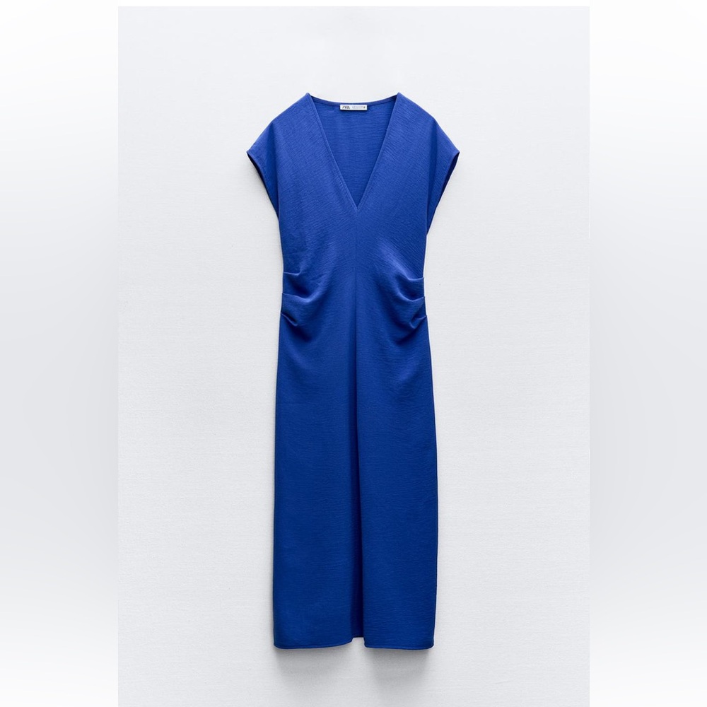 Zara Flowy Gathered Dress in “Bluish” color